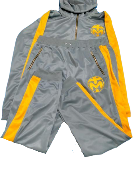 Grey with Gold stripes Trinda Polyester Tracksuit 