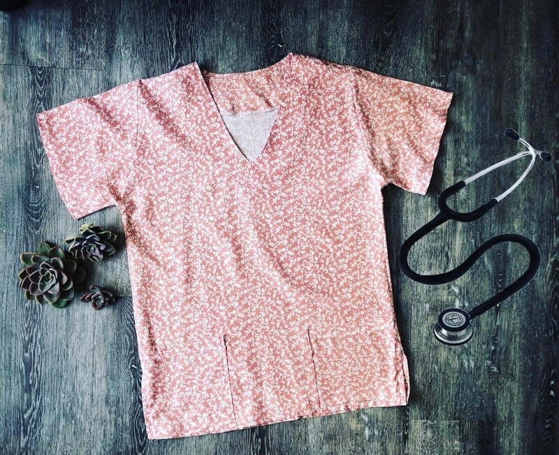 Dusty pink floral Scrub top