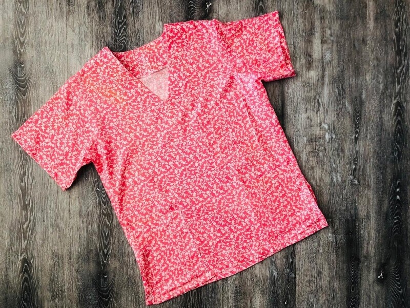 Dark dusty pink floral Scrub top