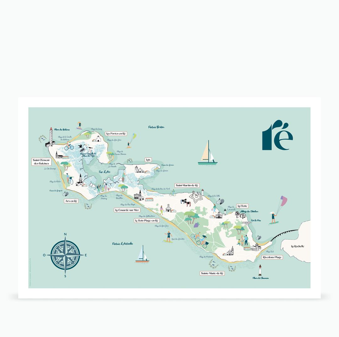 AFFICHE CARTE ILE DE RE ILLUSTREE