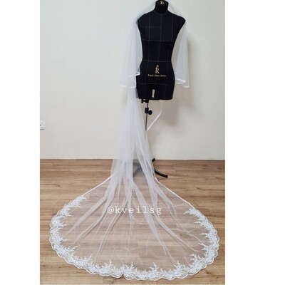 Debra - Cathedral wedding veil with transient lace motif