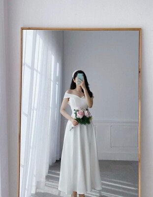 CWD018 - Korean style slim off the shoulder satin wedding dress