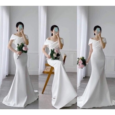 Satin off the shoulder wedding dress Satin off the shoulder wedding dress