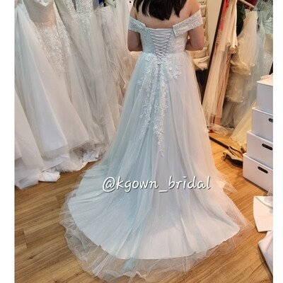Ready-to-wear Pastel Light Blue A-line wedding dress off the shoulder sleeve