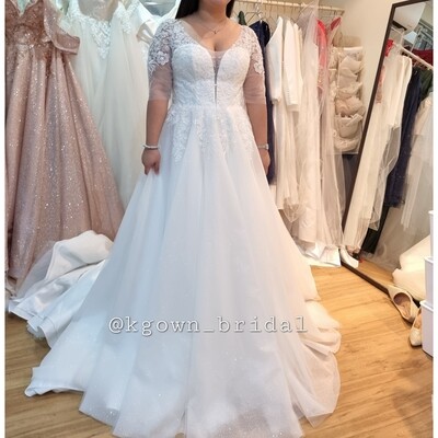 Plus size beaded lace and Gliter Ball Gown with Long Train