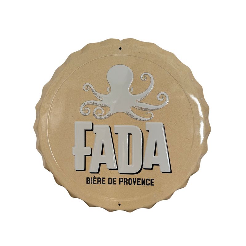 Plaque émaillée - kraft sable - en forme de bouchon de bière FADA