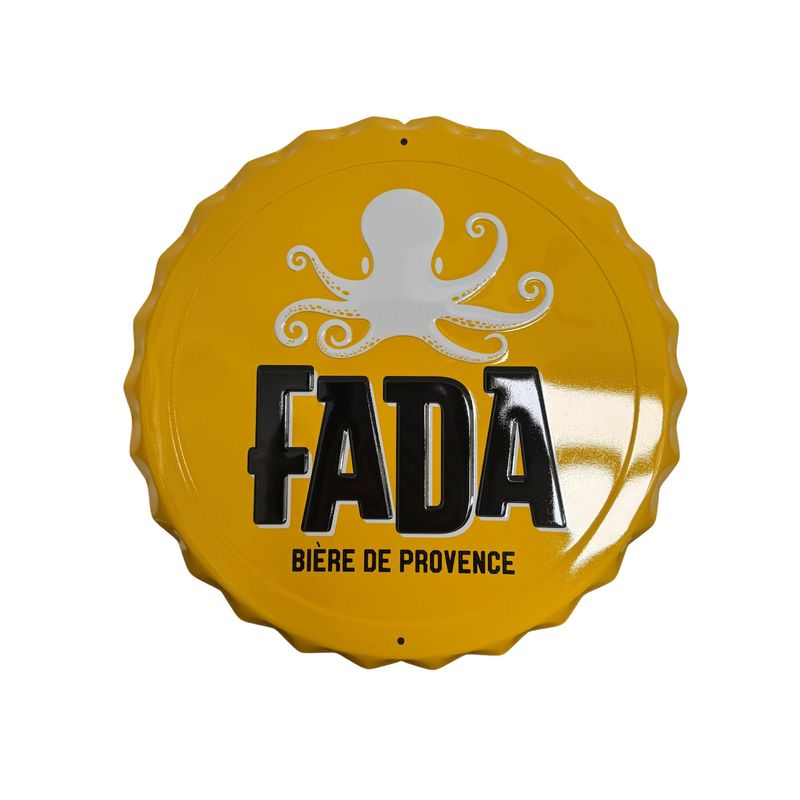 Plaque émaillée - Jaune -  en forme de bouchon de bière FADA