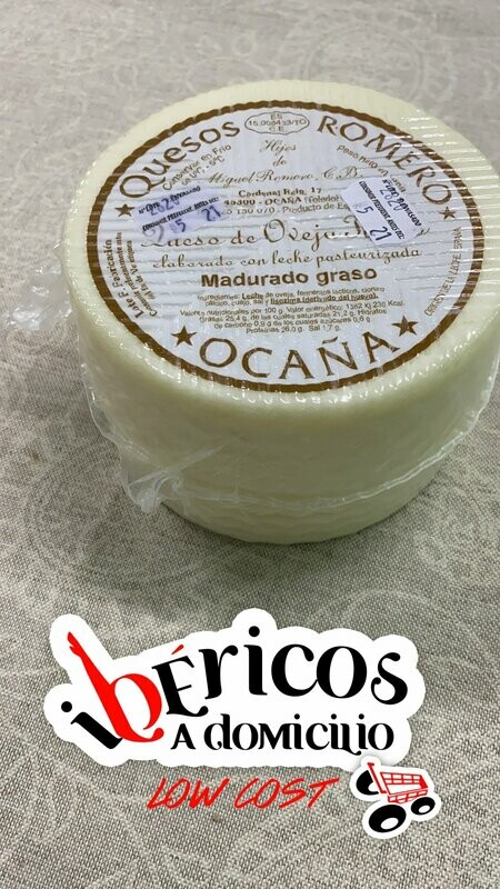 QUESO ROMERO OCAÑA TIERNO 100% de leche pasteurizada de oveja con un color de corteza blanco y un sabor suave ligero y agradabe