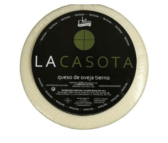 1/2 Queso La Casota queso de oveja tierno - SIN LACTOSA Manchego DOP. El queso artesano más premiado de Castilla La Mancha. Ideal para regalo.