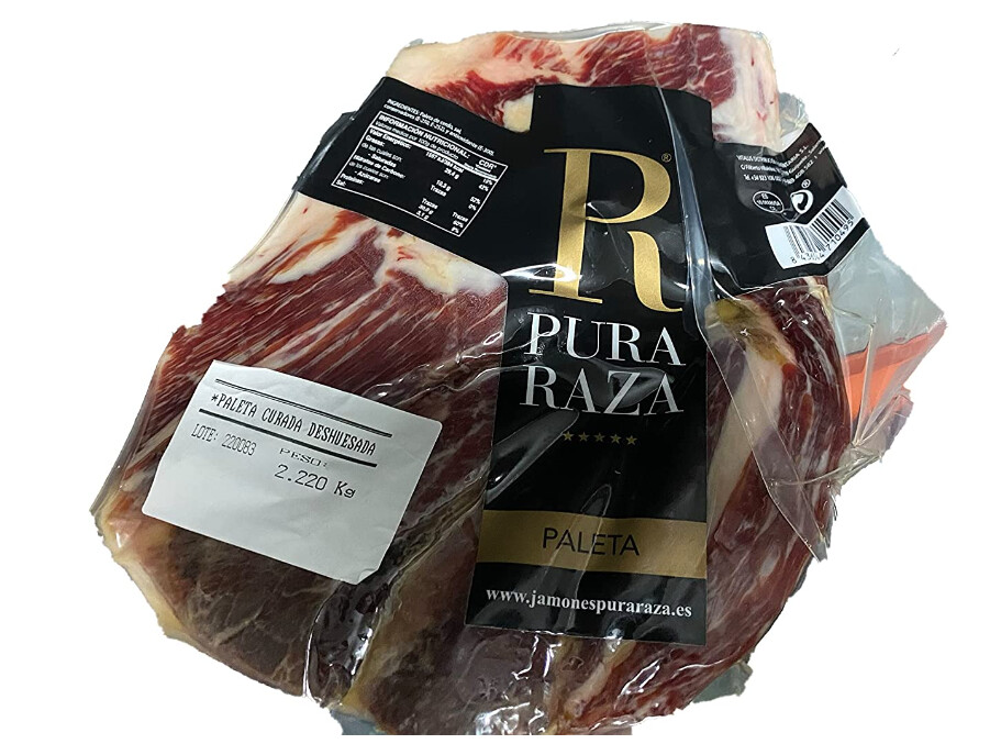 PALETA DESHUESADA JAMON PURA RAZA  ( SALAMANCA) 2 a 2,5 kg aprx. Jamón de pata fina. Carne con variación de tonalidades , de grasa veteada brillante que se funde en el paladar.
