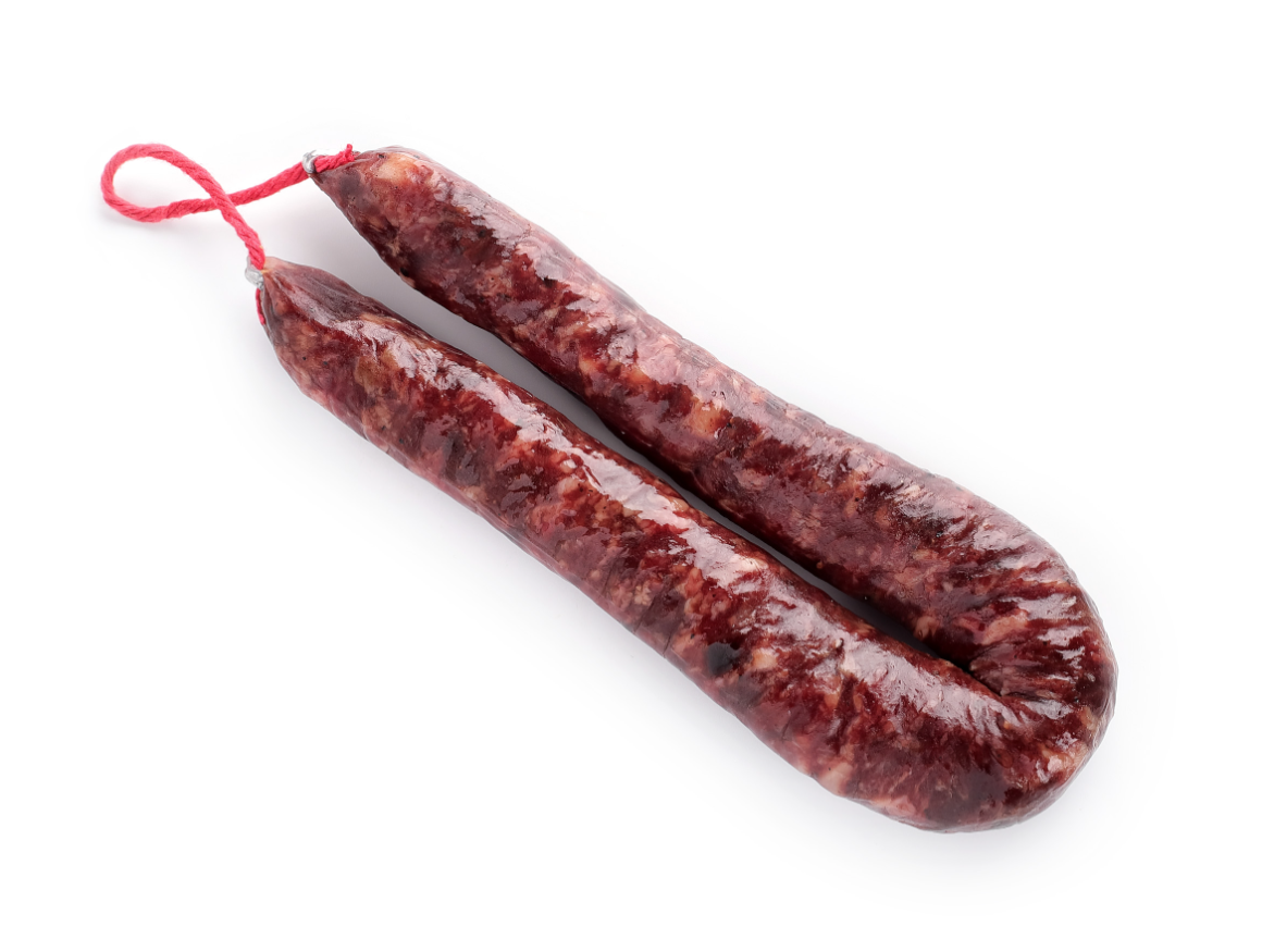 SALCHICHÓN DE VENADO Elaborado con la mejor selección de carnes de caza. Un sabor inconfundible y un aroma que abre el apetito.0,250 Kg Aprx