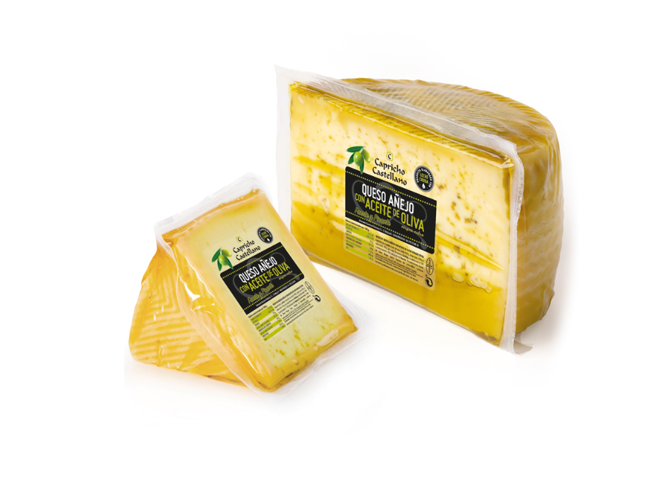 1/2 QUESO DE MEZCLA AÑEJO CON ACEITE DE OLIVA Olor suave característico del queso de mezcla y aceite de oliva. Sabores lácticos con aromas a leche fresca y cremoso en el paladar.
