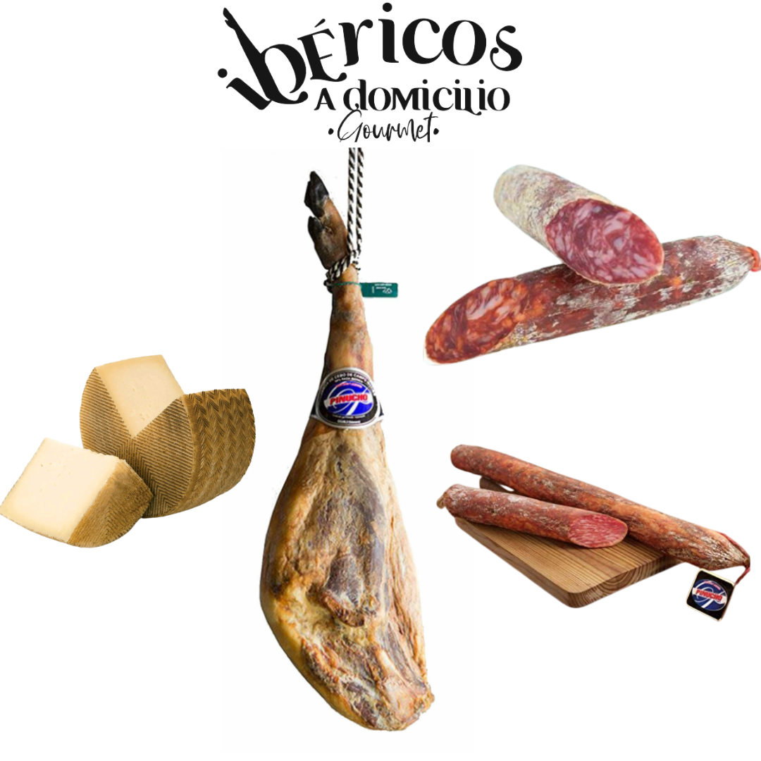 LOTE- CESTA DELICATESSEN EXQUISITO LOTE GOURMET NAVIDEÑO: Jamón Ibérico de Cebo Campo, Queso Artesano Curado de Oveja, Caña de Lomo Ibérica de Bellota, Salchichón Ibérico de Bellota y Chorizo Ibérico
