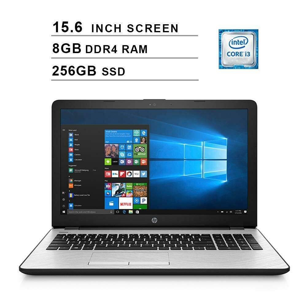 HP 15.6 Inch HD Laptop (Intel Dual Core i3-7100U 2.4 GHz, 8GB RAM, 256GB SSD, Intel UHD Graphics 620, WiFi, HDMI, Bluetooth, Windows 10) (Silver)