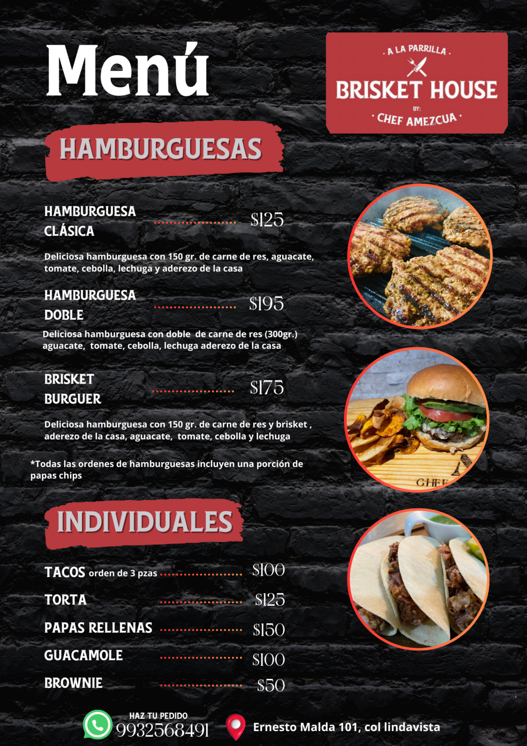 MENÚ HAMBURGUESAS Y PLATILLOS INDIVIDUALES