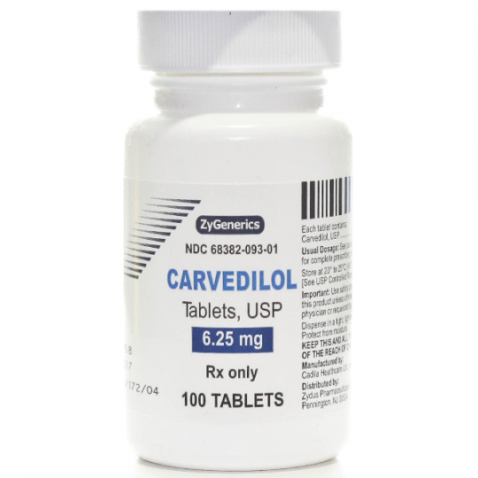 90 Carvedilol 6.25 mg (Coreg) Tablets