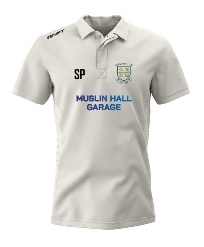 Holmfirth CC (Adult) Muslin Hall Garage Playing Shirt c/w Sleeve Sponsors & Back Sponsor