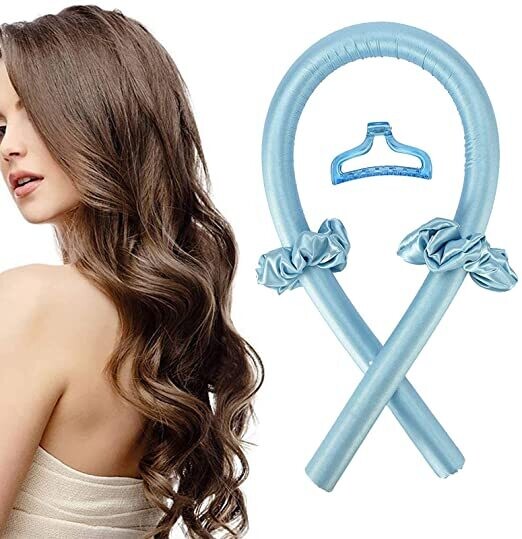 عصا تمويج الشعر بدون حرارة للشعر الطويل, اللون color: blue أزرق