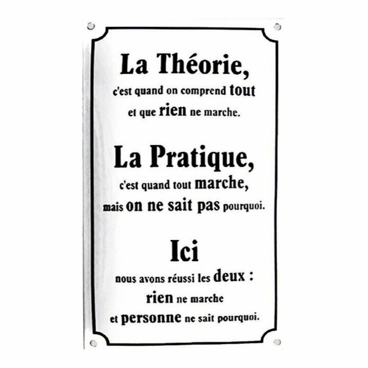 Plaque  à texte Emaillée  "La Théorie"