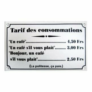 Plaque Emaillée "Tarif Des Consommations"