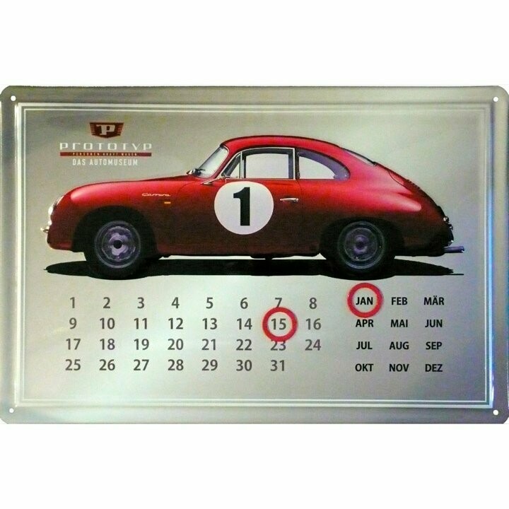 Plaque  Publicitaire en Métal Vintage " Calendrier Porsche"