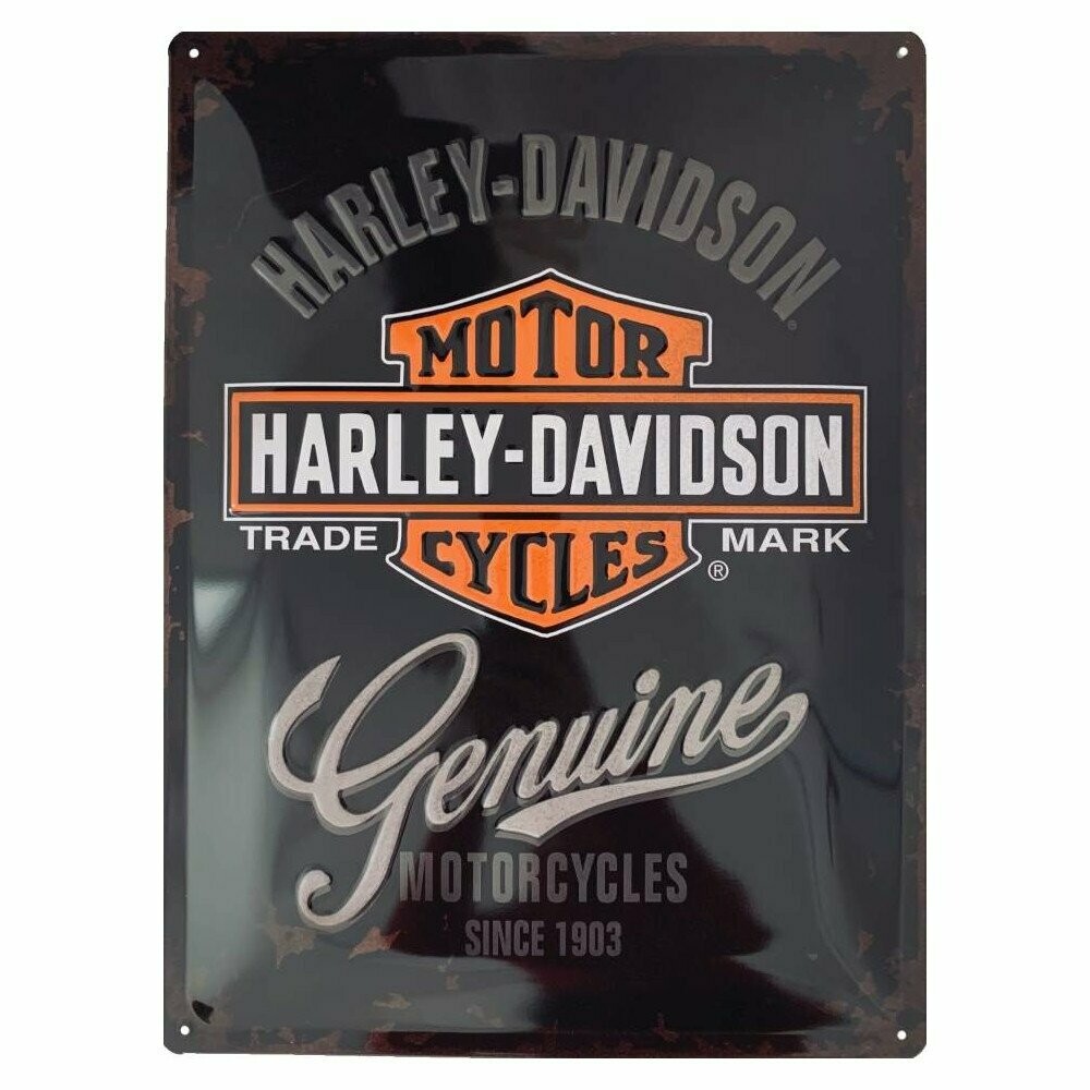 Plaque Métal  Publicitaire  Vintage "Harley Davidson Génuine Noire "
