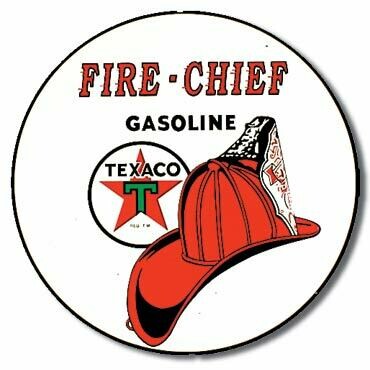 Plaque Métal Publicitaire Vintage Ronde "Texaco Fire Chief"