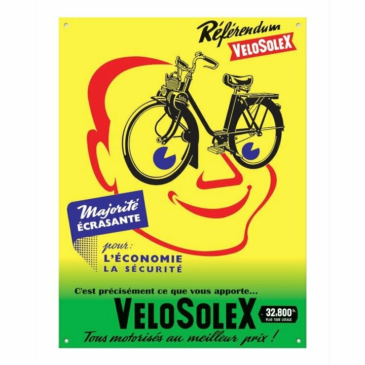 Plaque Métal Publicitaire  Vintage " Vélosolex  L'économie et la Sécurité "