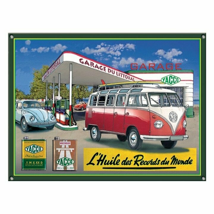 Plaque Métal Publicitaire Vintage Garage Yacco   (Combi et Cox)