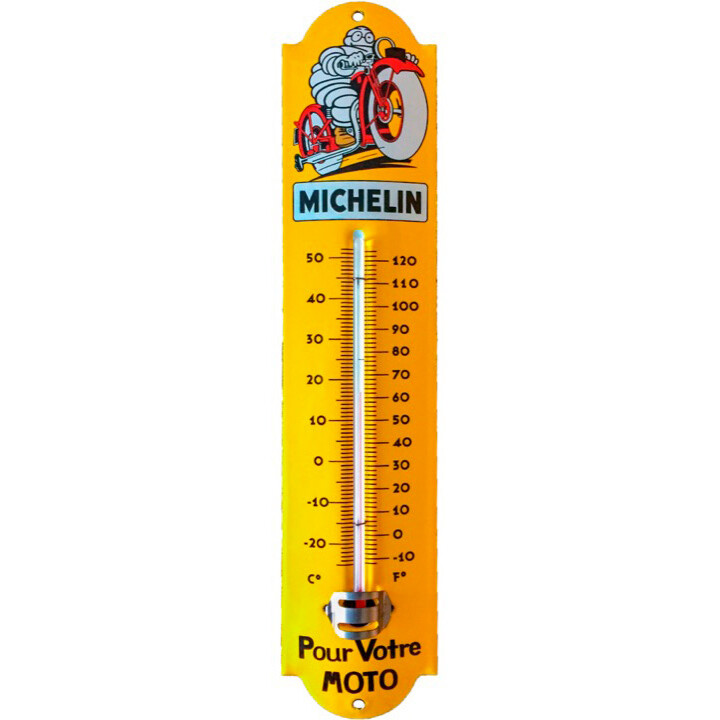 Thermomètre Publicitaire   Vintage Emaillé  "Michelin Moto "