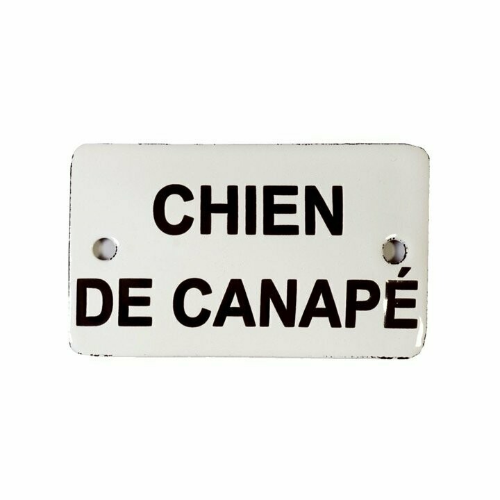 Plaque Emaillée Chien de Canapé