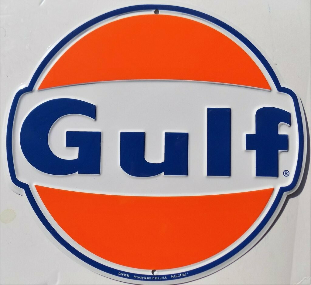 Plaque  Aluminium   Publicitaire Vintage " Huile  Gulf"