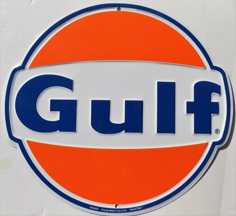 Plaque  Aluminium   Publicitaire Vintage " Huile  Gulf"