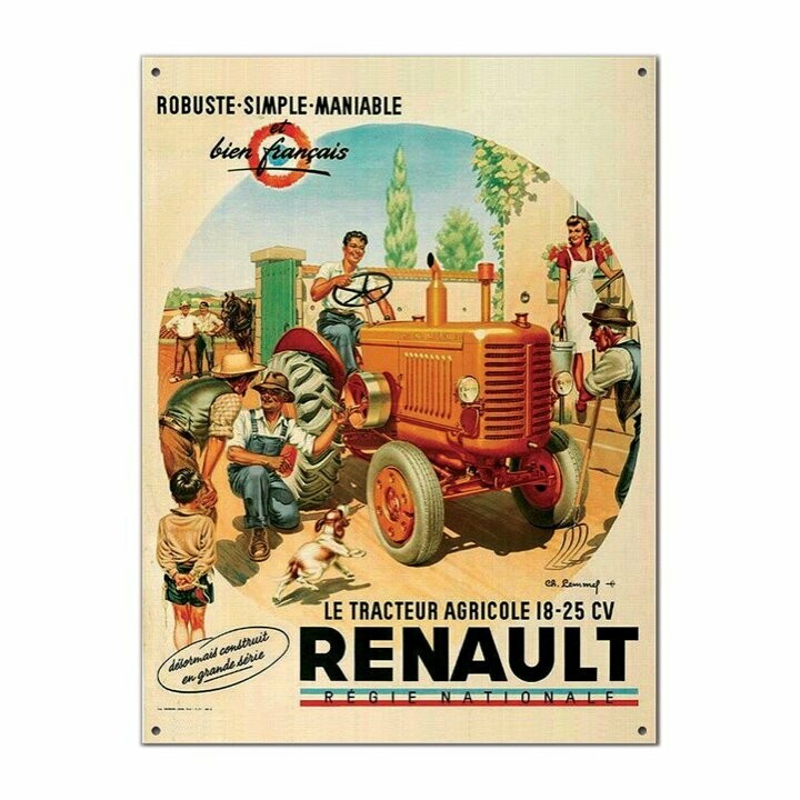 Plaque  Métal Publicitaire Vintage Tracteur  " Renault "