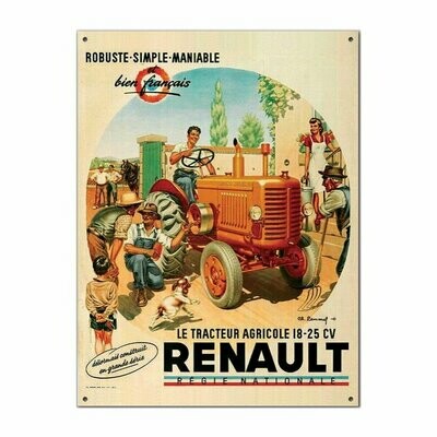 Plaque Métal Publicitaire Vintage Tracteur " Renault "