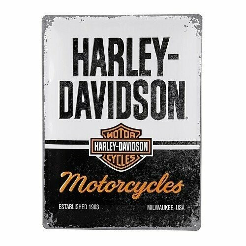 Plaque Métal Publicitaire  Vintage " Harley Davidson "Noire et Blanche
