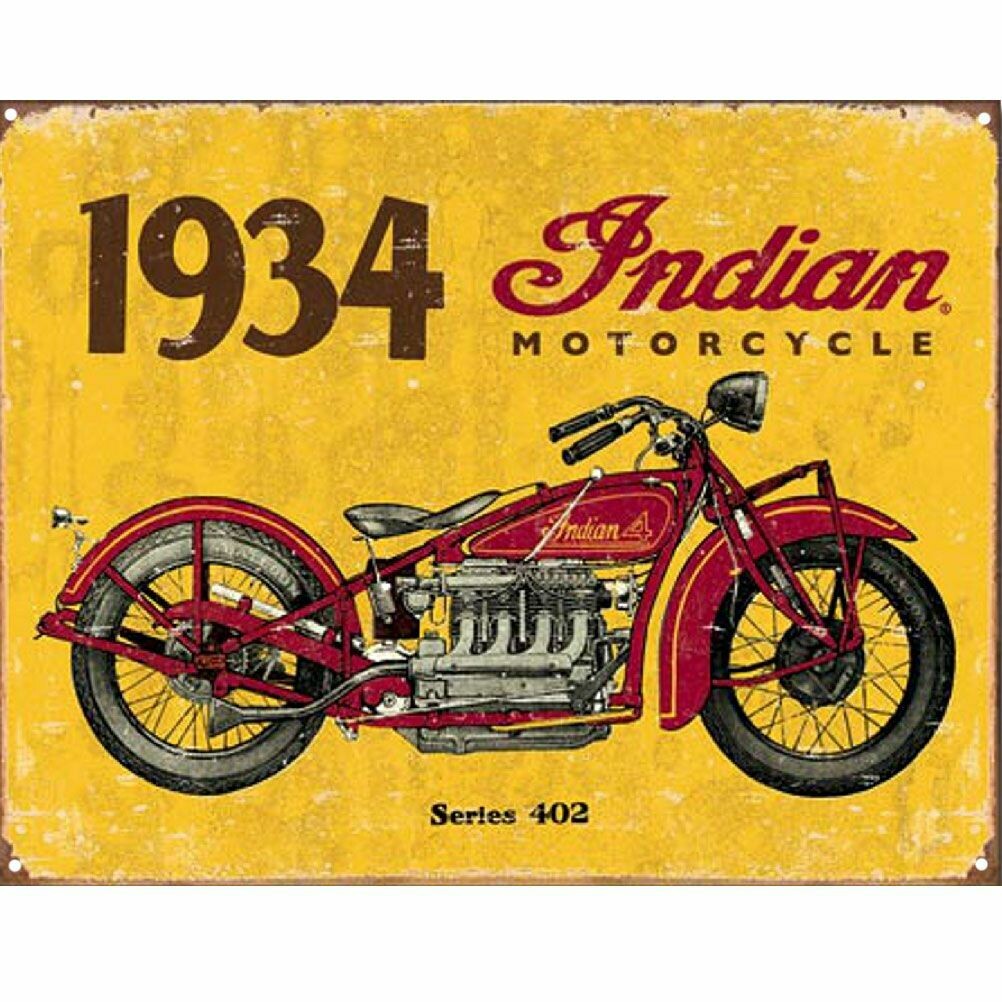 Plaque Métal  Publicitaire  Vintage Moto "Indian 1934 "