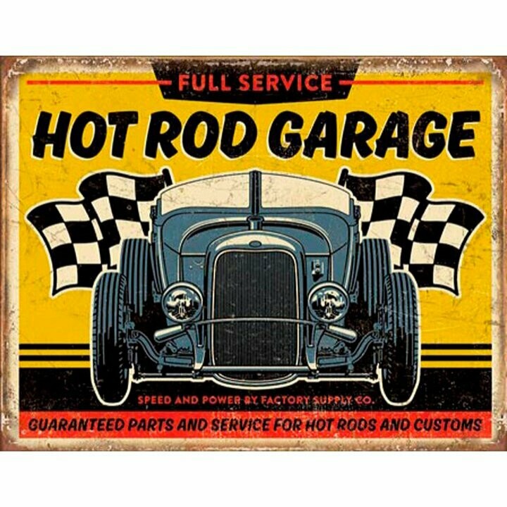 Plaque Métal Publicitaire Vintage Hot Rod " Garage "