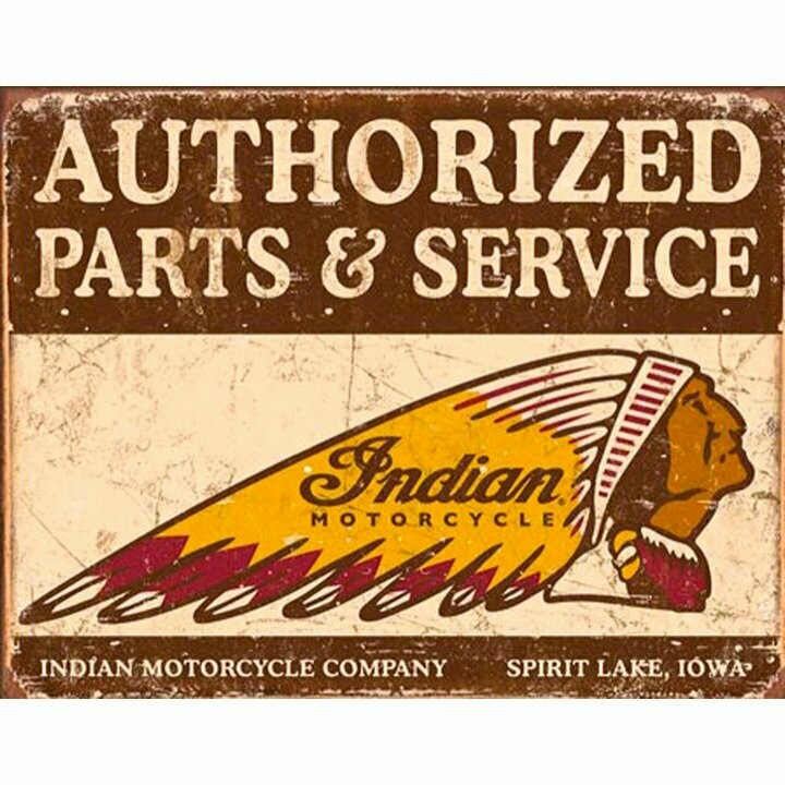 Plaque Métal Publicitaire   Vintage Moto  Indian "  Authorized Parts et Service"