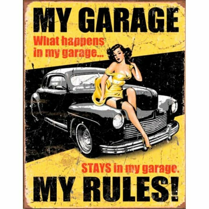 Plaque Métal Publicitaire Vintage   Pin Up  "My Garage "