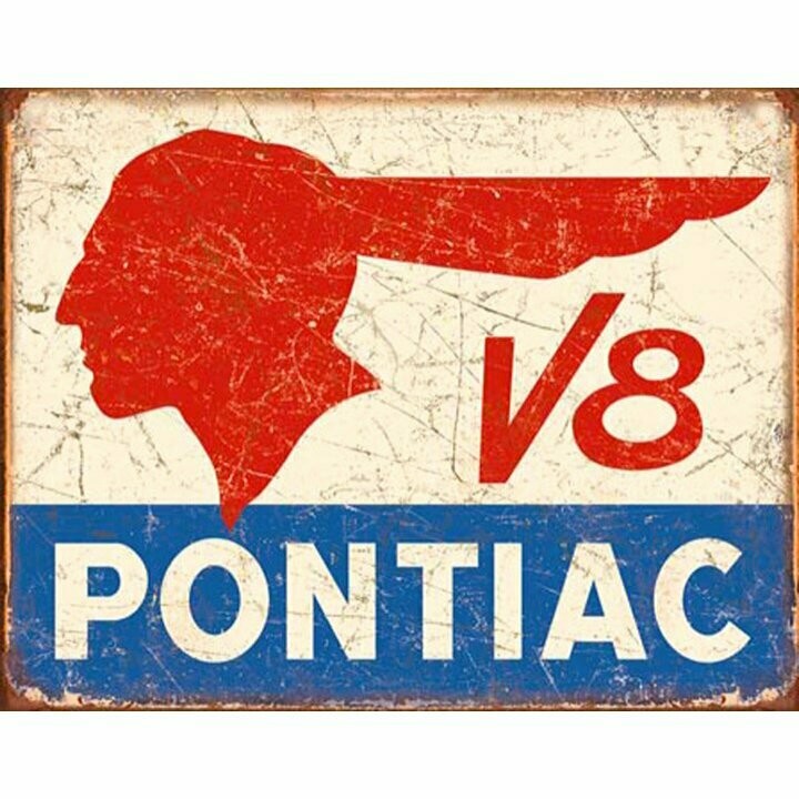 Plaque Métal Publicitaire Vintage "Pontiac V8"