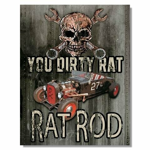 Plaque Métal Publicitaire Vintage  Hot  Rod " Dirty Rat "