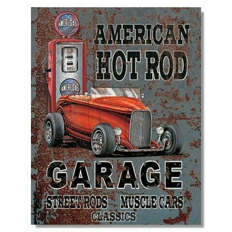 Plaque Métal Publicitaire Vintage  American " Hot Rod Garage"