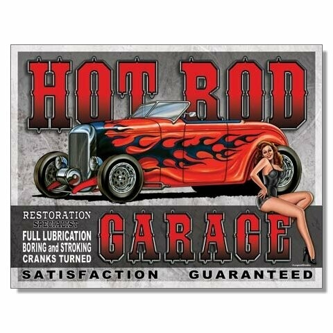 Plaque Métal Publicitaire Vintage  Hot Rod  "Garage Pin Up "