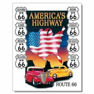 Plaque Métal Publicitaire Vintage Route 66 " América's Highway"