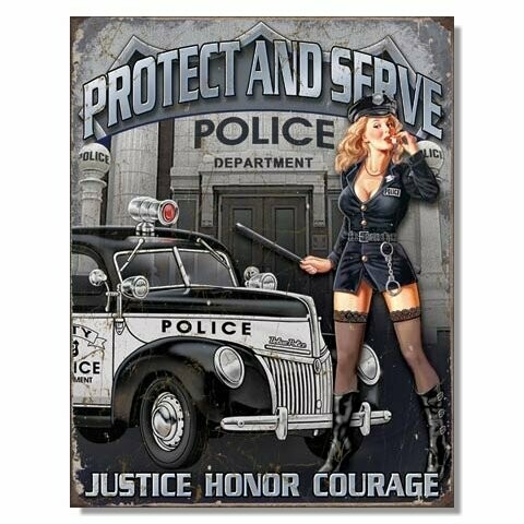 Plaque Métal Publicitaire Vintage Pin Up  "Police"