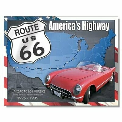 Plaque Métal Publicitaire Vintage " Route 66 "América' Highway"