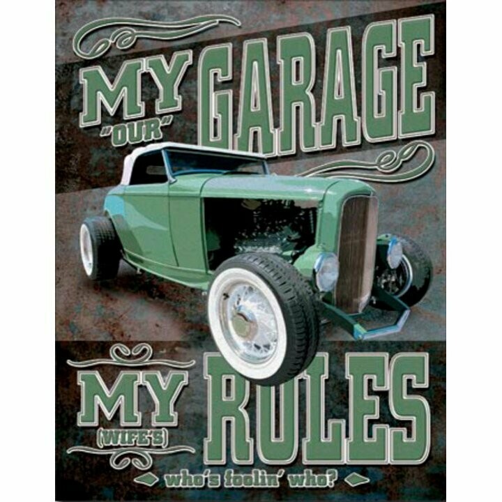Plaque Métal Publicitaire Vintage Hot Rod "My Garage"