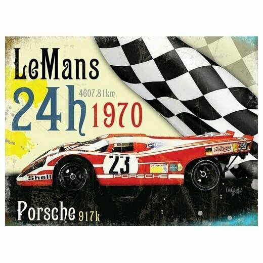 Plaque  Métal Publicitaire  Vintage   " Porsche   du Mans 1970 "