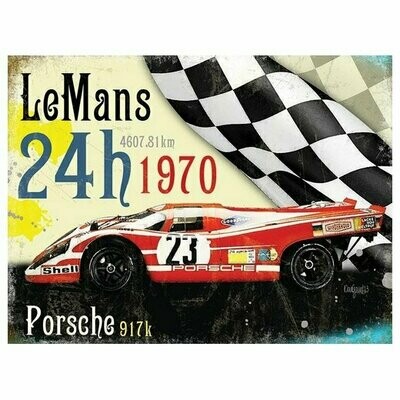 Plaque Métal Publicitaire Vintage " Porsche du Mans 1970 "